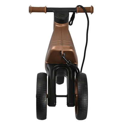 Bicicleta fara pedale cu cosulet pentru ghidon, 2 in 1, 18+ luni, pneuri si manere de cauciuc, 4 nivele de reglaj pe inaltime, Funny Wheels Rider SuperSport Copper/Black