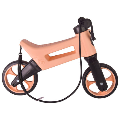 Bicicleta fara pedale cu cosulet pentru ghidon, 2 in 1, 18+ luni, pneuri si manere de cauciuc, 4 nivele de reglaj pe inaltime, Funny Wheels Rider SuperSport Pastel Apricot/Black