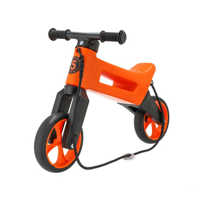Bicicleta fara pedale cu cosulet pentru ghidon 2 in 1 Funny Wheels Rider SuperSport Sunset Orange/Black, 18+ luni, pneuri si manere de cauciuc, 4 nivele de reglaj pe inaltime