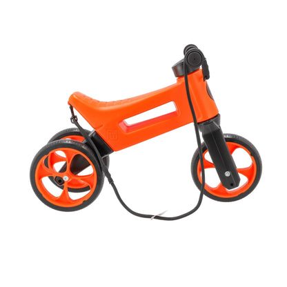 Bicicleta fara pedale cu cosulet pentru ghidon 2 in 1 Funny Wheels Rider SuperSport Sunset Orange/Black, 18+ luni, pneuri si manere de cauciuc, 4 nivele de reglaj pe inaltime
