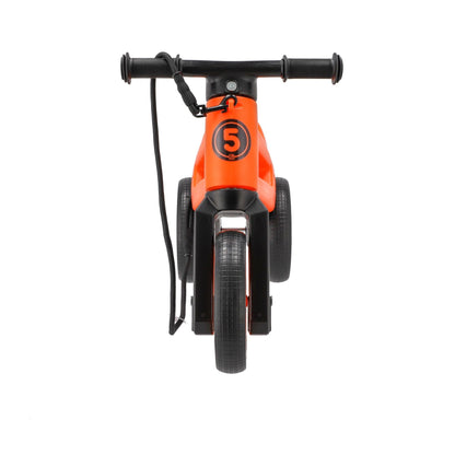 Bicicleta fara pedale cu cosulet pentru ghidon 2 in 1 Funny Wheels Rider SuperSport Sunset Orange/Black, 18+ luni, pneuri si manere de cauciuc, 4 nivele de reglaj pe inaltime