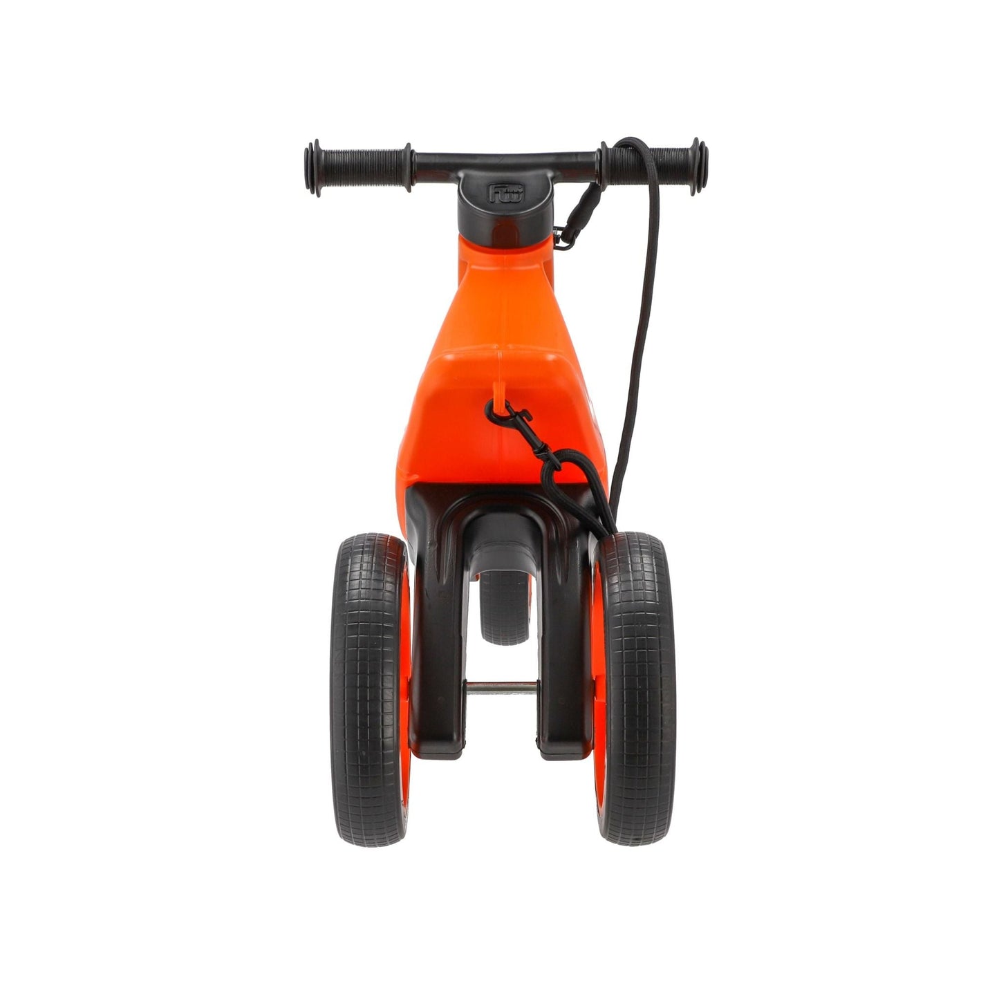 Bicicleta fara pedale cu cosulet pentru ghidon 2 in 1 Funny Wheels Rider SuperSport Sunset Orange/Black, 18+ luni, pneuri si manere de cauciuc, 4 nivele de reglaj pe inaltime